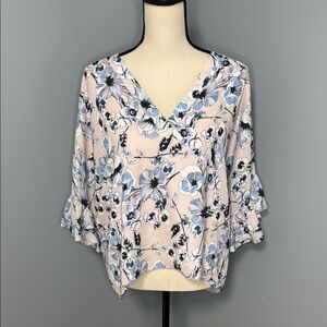 Parker Women’s Pink/Blue 3/4 Sleeve Blouse Top Sz M